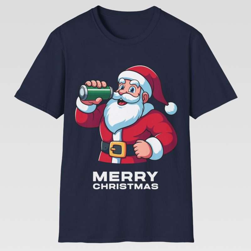 Merry Christmas T-Shirt | Santa Drinking A Can Photo | Occasion Clothing | mainiamge merry christmas santa drinking can TEE CH0008